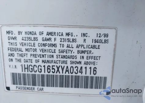 2000 Honda Accord 3.0 Ex from USA, damaged, VIN 1HGCG165XYA034116
